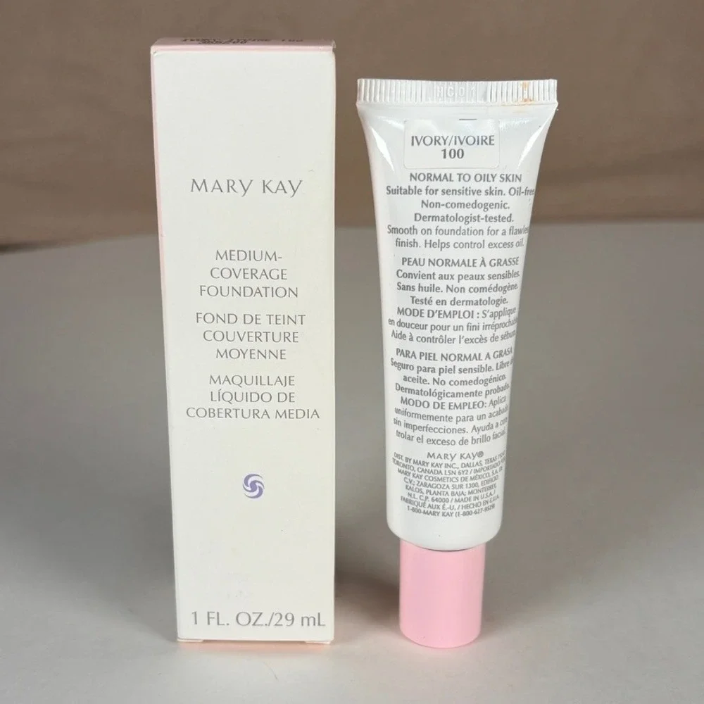 NEW Mary Kay IVORY 100 Medium-Coverage Foundation 1‎ fl oz NOS 355200 Pink Cap
